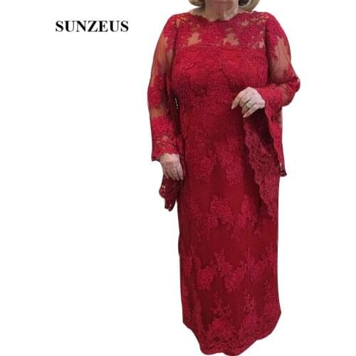 Long Sleeves Mother Of The Groom Dresses With Appliques Straight Appliques Lace Long Bride Mother Dress For Wedding Party CM213