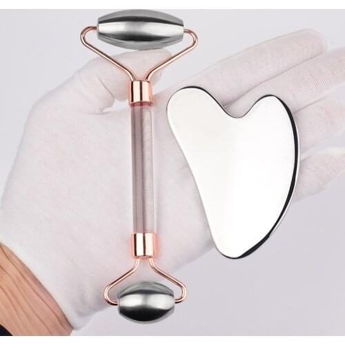 Stainless Steel Facial Roller Gua Sha Tool Set Face Care Massage Neck Beauty Health Anti Wrinkle Cellulite Skin Detox Massager