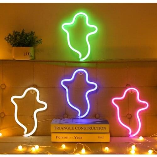 LED Lights Sign Ghost Pattern LED Halloween Glowing Ghost Neon Light Modeling Nightlight Window Decoration
