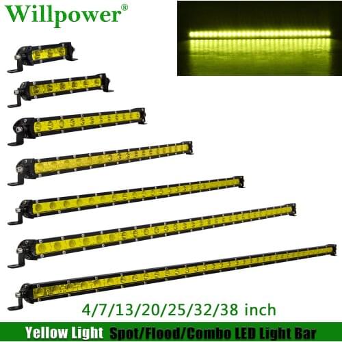 Offroad Car Single Row Yellow Light Bar 4" 7" 13" 20" 25" 32" 38 inch Slim LED Work Light Bar SUV ATV UTV 4X4 Truck Fog Lightbar