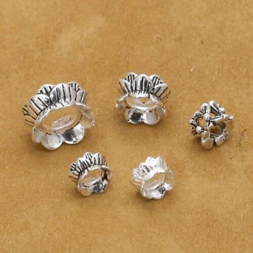 S925 Silver Jewelry Vintage 6mm Double-Sided Flower Shape Torus Cushion Spacer Beads DIY Accessories Wholesale