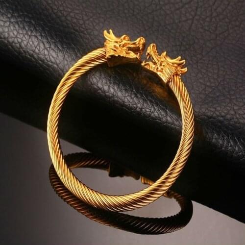 Domineering Dragon Head Open Bangle Bracelet Motorcycle Party Punk Gold/Black/Silver Color Men Bracelet Hip Hop Jewelry