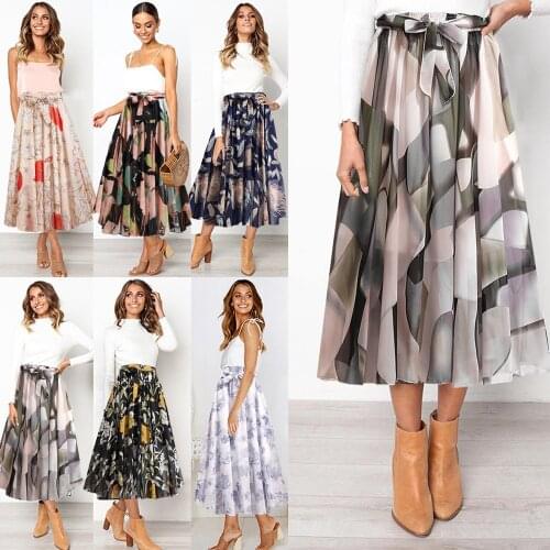 Womens Short Skirt 2021 Floral Print Pleated Mid-length Skirt Elastic High Waist Short Skirt Casual Floral Chiffon Skirt summer