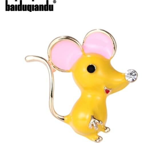 Baiduqiandu Brand 2021 New Arrival Enamaled Yellow or Grey Mouse Brooches for Women Girls Costume Jewelry Gifts