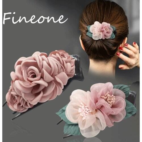 Flower Ponytail Holder Cute Fabric Hair Clip For Female Ties Girls Hair Accessories Hairpins