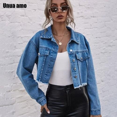 Unua amo Spring Summer Womens Cropped Denim Jacket Street Style Fashion Loose Wild Frayed Burrs Jean Jackets Ladies