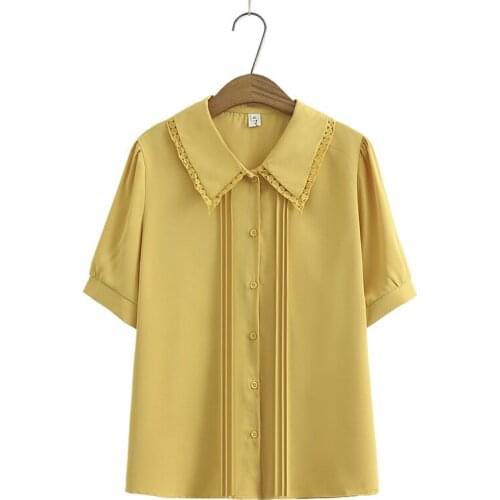 Plus Size Womens Chiffon Blouse Short Sleeve Button Up Tops Ladies' Solid A-line Elegant Officewear Blusas