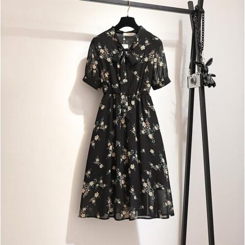 Big Size Dress Women Summer Large Size Short Sleeve Print Chiffon Tunic Long Dress Plus Size Fat MM Women Clothing Dress
