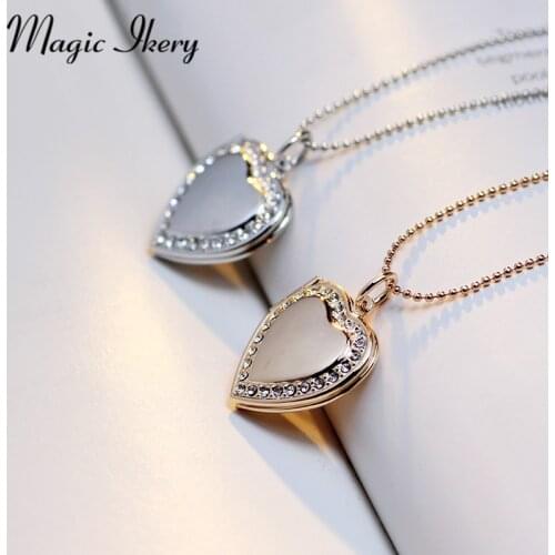 Magic Ikery Photo memory floating locket Necklace Rose Gold Color Heart Flash Box fashion necklaces for women 2016 MKA63