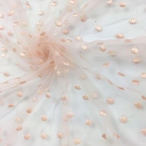 0.5 Meter Pink Blue Polka Dots Embroidery Tulle Lace Fabric For Wedding Evening Dress Designer Fabric