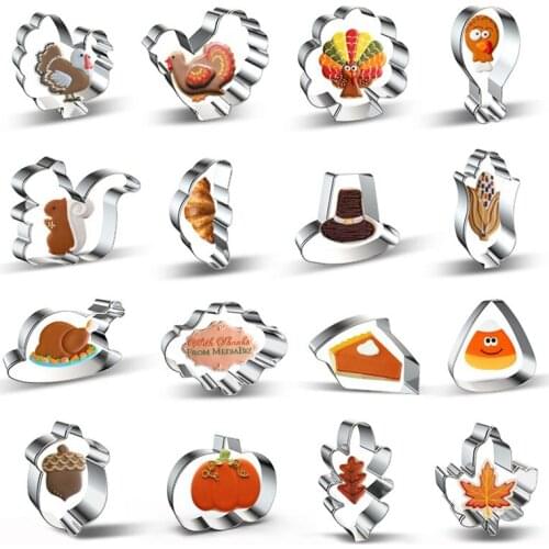 16pcs/set Thanksgiving Turkey Day Cookie Cutter Slicers Set DIY Fondant Biscuit Moulds Cake Decorating Supplies Bakeware Tools