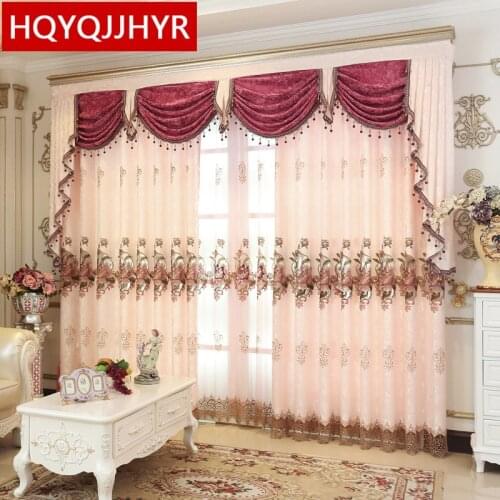 2019 European style luxury embroidered living room floor curtain luxury villa custom bedroom curtains 5 star hotel luxury drapes