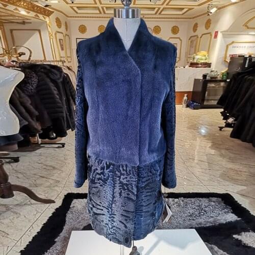 2020 fashion Karakul Sheep Swakara fur coat imported mink fur coat Match mink womens fashion mink coat long with winter