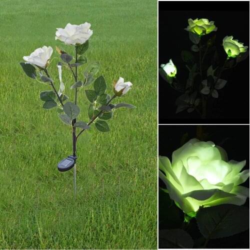 3 Head White Rose flower Solar lamps Light LED Decorative Outdoor Lawn Lamp Home Garden lights Fake Flower Night Light