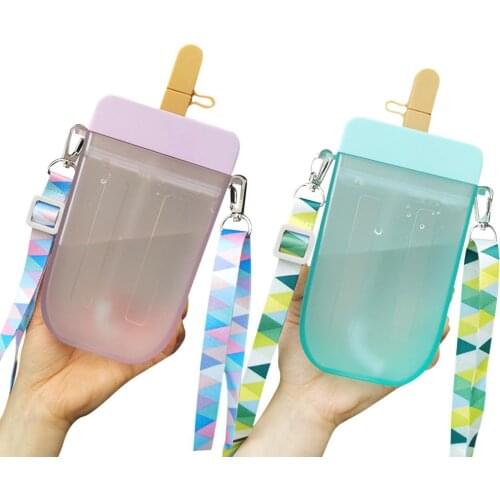 300ml Ice Cream-shaped Water Bottles With Strap Cup Transparent Plastic Creative Water Containers Drinkware With Portable Rope