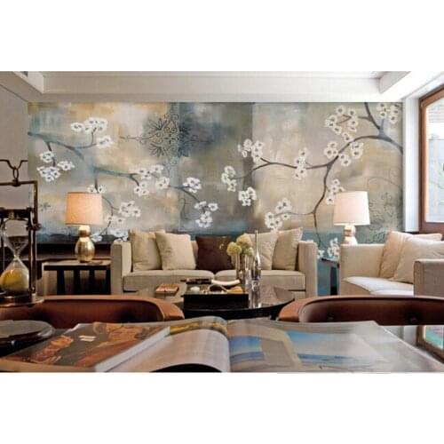 The custom 3D murals,retro nostalgia blooming plum flower paintings papel de parede,living room sofa TV wall bedroom wall paper