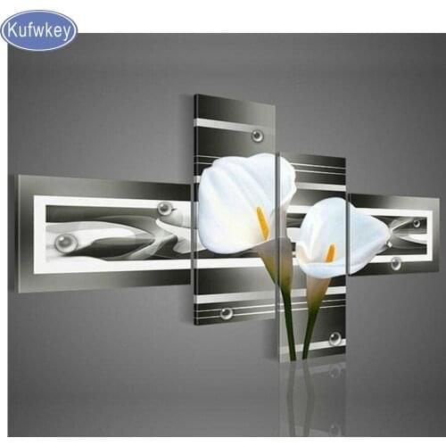 4 pcs full diamond Embroidery Floral lily black Pure white lilies Mosaic diy diamond painting accessories puzzle crystal artwork