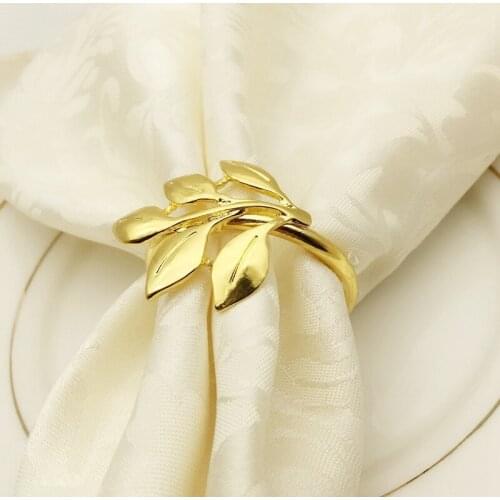 6Pcs/Lot Hotel Napkin Ring Napkin Holder Fall Leaves Napkin Buckle Christmas Wedding Party Gold Napkin Circle Dinner Table Decor