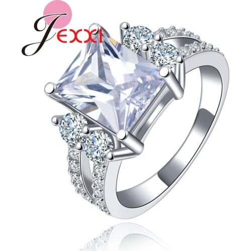 Brand New Luxury Square Princess Cut Cubic Zircon Crystal 925 Sterling Silver Rings For Women Wedding Engagement Jewelry