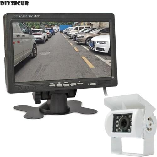 DIYSECUR DC 12V-24V 7 inch TFT LCD Car Monitor + White 4pin IR Night Vision CCD Rear View Camera for Bus Houseboat Truck