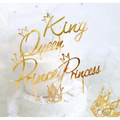 Acrylic Gold Queen King Shiny Happy Birthday Cake Toppers Decoration For Valentines Day Anniversary Baking Supplies Lovely Gift