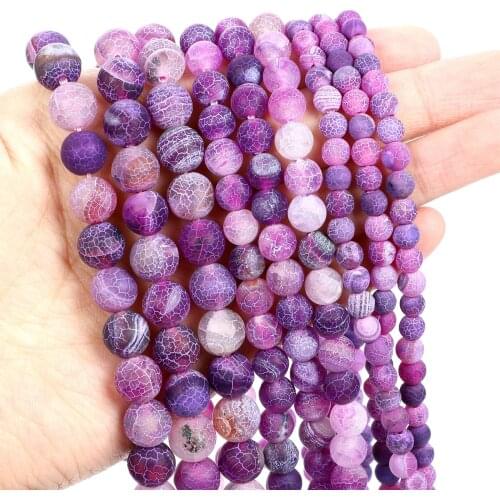 Natural Stone Beads Frosted Purple Weathered Round Loose Beads for Jewelry Making Needlework Bracelet DIY 4-12 MM