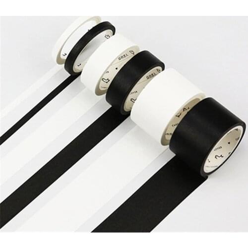 5mm/15mm Solid White Black Basic Decorative Paper Writable Adhesive Washi Masking Tape School Supplies Stationery