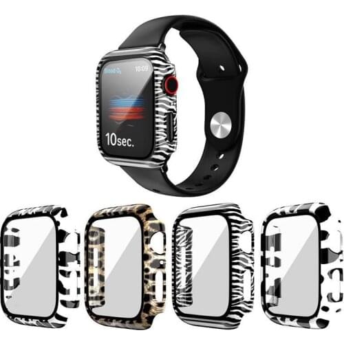 For Apple Watch Series 6 5 4 3 2 SE iwatch 38mm/42mm/40mm/44mm Leopard Zebra Slim Hard PC Tempered Glass Full Screen Protector P