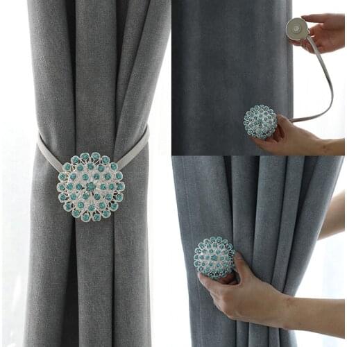 European Round Magnetic Curtain Buckle Rhinestone Diamond Tie Back Straps Tieback Clips Holders Home Decoration More Colors
