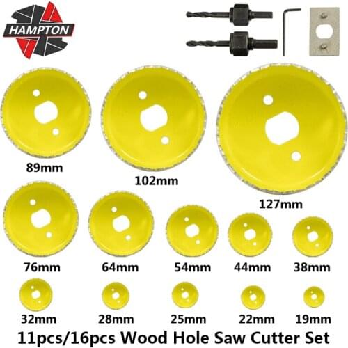 Hampton 11pcs/16pcs Wood Hole Saw Cutter Set 19-127mm Core Drill Bit Carbon Steel Hole Cutter Cutting Tool