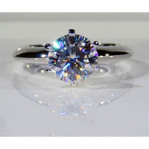 Luxury Female Ladies 7mm Round CZ Stone Ring Fashion 925 Silver Wedding Finger Ring Promise Engagement Rings For Women