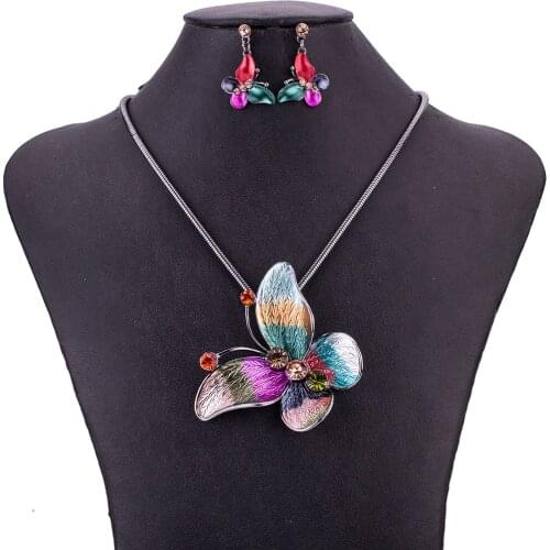 MS1505078 Fashion Jewelry Sets Butterfly Necklace Rainbow Color High Quality Lead&Nickle Free Metal Choker Necklace Earrings Set