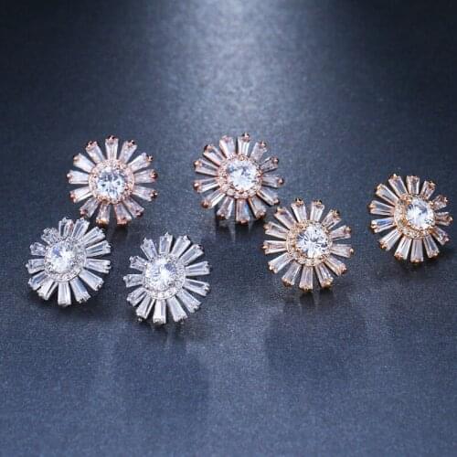 KSRA Dainty Floral CZ Wedding Crystal Oval Earrings For Women Simple Brilliant Rhinestone Halo Stud Earrings Vintage Jewelry