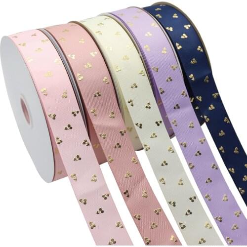 10yards/lot 38mm gold foil cherry printed grosgrain ribbon for decoration