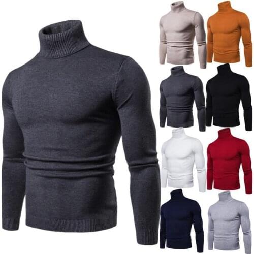 Mens Sweater Autumn and Winter Long-Sleeved Top Solid Color High Neck Pullover Slim Casual Thick Bottoming Shirt for Men