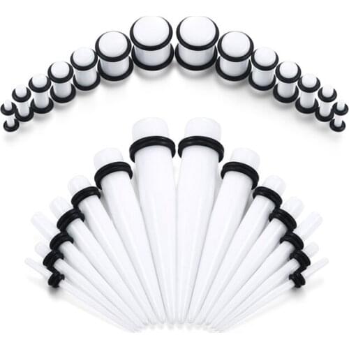 28pcs 12G-00G Ear Gauges Stretching Kit Tapers & Plugs Expanders Set UV Acrylic