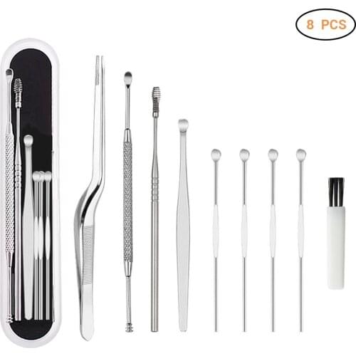 8-Piece Set Of Earwax Remover Stainless Steel Ear Picking Earwax Remover Ear Care Cleaning Tool With Box
