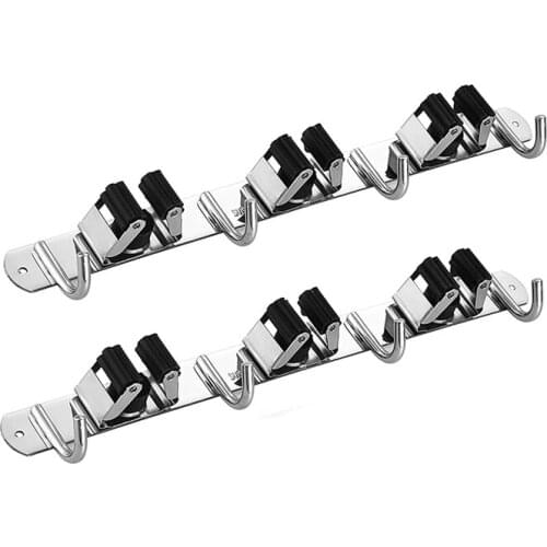Mop and Broom Holder Wall Mount - Garage and Garden Heavy Duty Tool Hanger -with 3 Racks and 4 Utility Hooks (2Pack)
