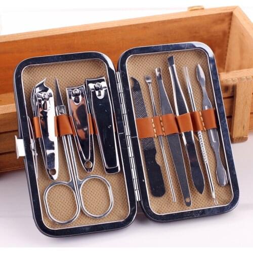 10PC/1Set Professional Carbon Steel Nail Clipper Kit Color Random Utility Pedicure Scissors Tweezer Knife Ear Pick Nails Tool
