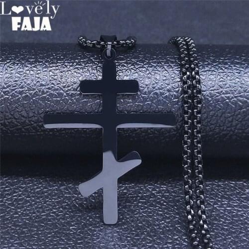 Mens Russian Orthodox Cross Statement Necklace Women/Men Black Color Stainless Steel Necklace Jewelry collier homme NXS03