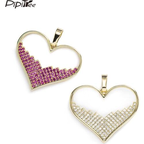 Pipitree Shiny Cubic Zirconia Heart Charms fit Women Necklace DIY Pendant Charms Jewelry Accessories Copper Gold Color