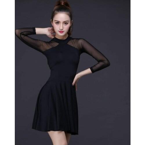 Latin dance dress female adult practice clothing new pleated skirt mesh long sleeve national standard friendship practice