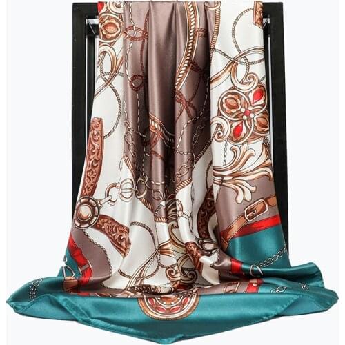 Fashion Kerchief Women Hijab Scarf For Hair Luxury Print Silk Satin Bandana Head Scarfs Female 90*90cm Square Shawls And Scarves