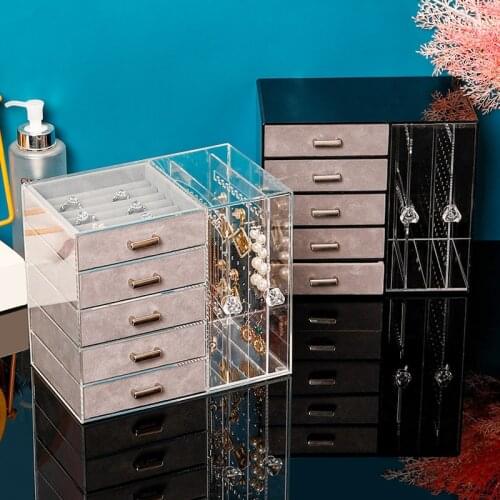 Transparent Plastic Box Exhibition Acrylic Jewelry Organizer for Women with 5 Drawers Ring Necklace Bracelet Storage Box