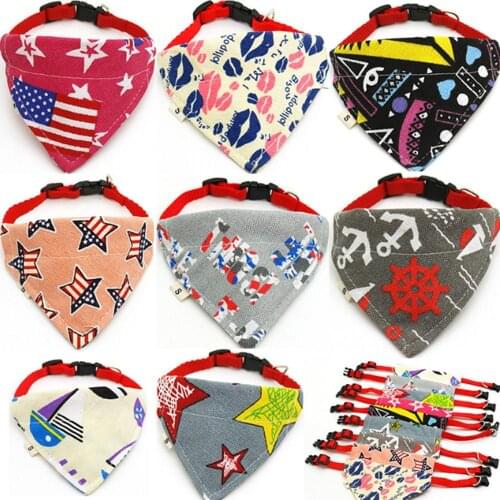 Adjustable Dog Bibs Pet Collars Tie Necktie Cotton Print Washable Cat Headscarf Scarf Adjustable Puppy Triangular Bandanas