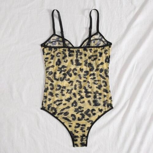Leopard Print Sexy Lingerie Satin Silk Body Suit Women Underwear Lenceria Sensual Mujer Sexy Erotic Nightwear Porno Lingerie