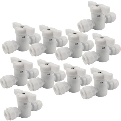 Clip-free Equal Straight OD Tube Ball Valve Quick Connect Fitting 1/4-Inch by 1/4-Inch OD Valve Start RO Water System (Pack 10)