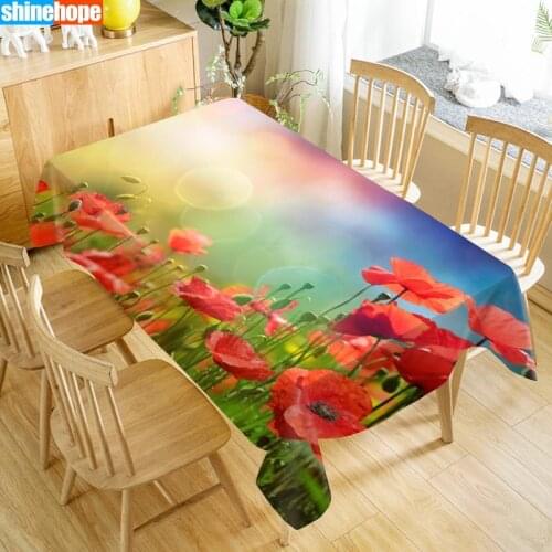 Poppies Flowers Table Cloth Oxford Print Waterproof Oilproof Home Rectangular Party Table Cover 100X140cm/140X250cm