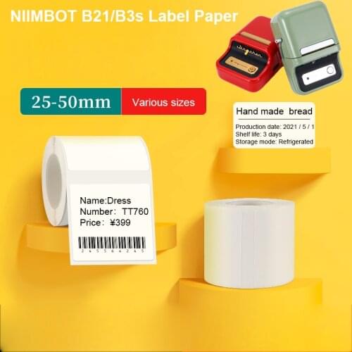 NIIMBOT B21 White Thermal Printer Paper Clothing Hangtag Commodity Price Food Self Adhesive Sticker Waterproof Scratch Resistant