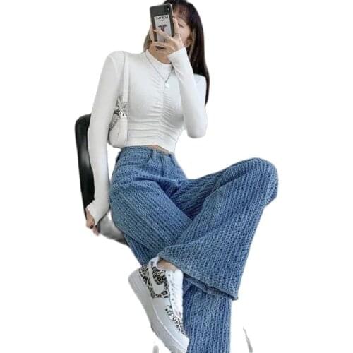 High-Waisted Thin Wide-Leg Pants Womens Spring And Summer 2021 New Woven Jeans Pendent Straight Casual Long Pants